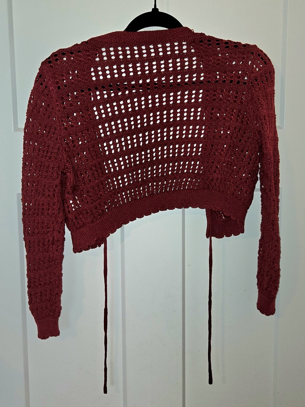 ME Makeover Essentials Open-Knit Tie-Front Cropped Cardigan - Red - Picture 3 of 3